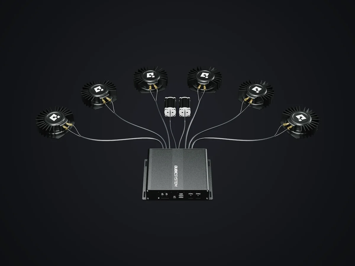 QS-HVS62 with six tactile transducers and two pedal haptic units, each on its own cable from the one box